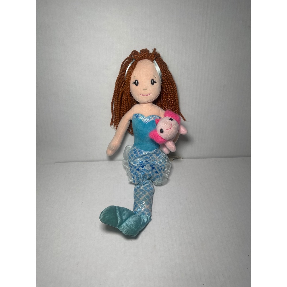 The Petting Zoo Mermaid Plush Doll Blue Shimmer Tail Auburn Hair Axolotl 18 Inch